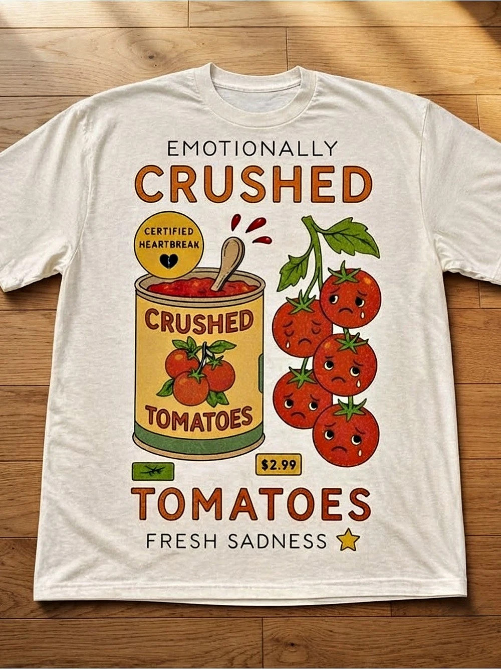 Gildan Heavy Cotton T-Shirt Tomato Graphic Tee Cream & Orange